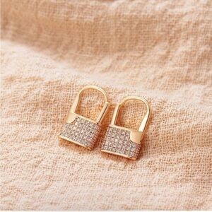 14k Gold Plated Cubic Zirconia Lock Earrings